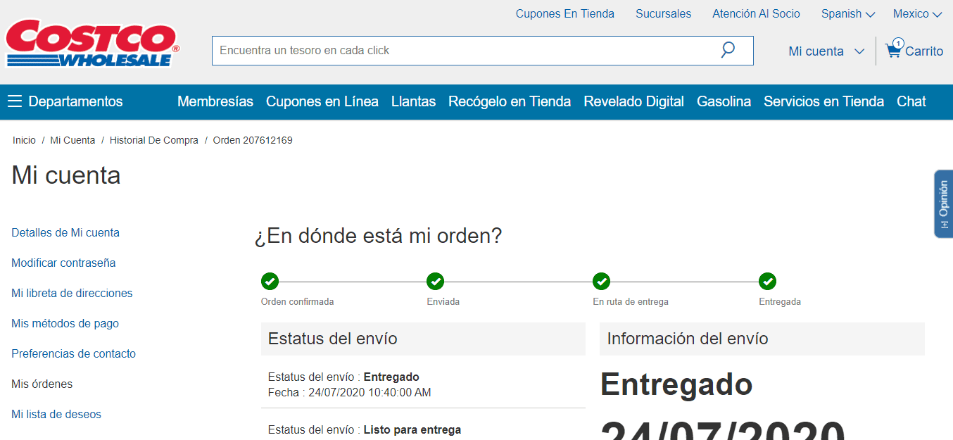 Rastrear pedido Costco México
