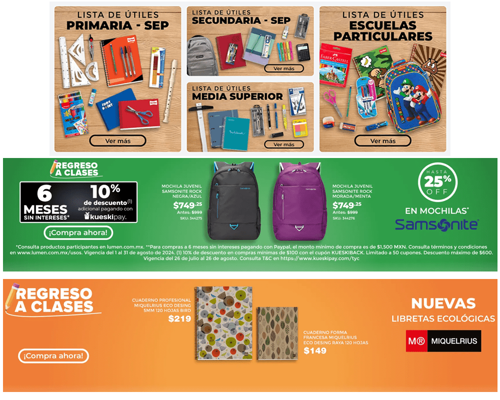 Ofertas regreso a clase Lumen útiles escolares
