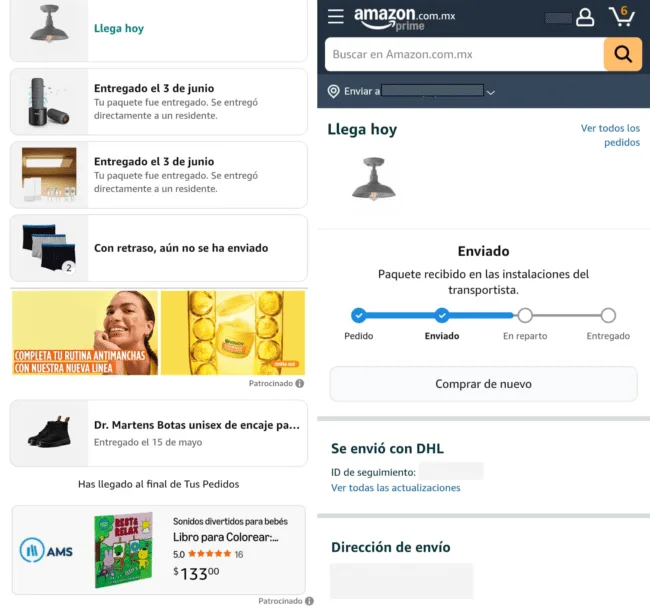 Rastreo de un paquete en Amazon